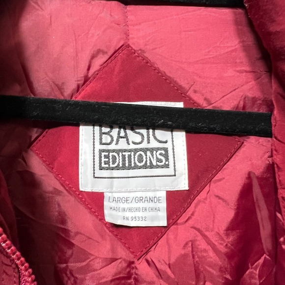 Vintage 90s Basic Editions Winter Coat‎ Puffer Quilted Lined Button Up Red Large - Picture 5 of 10